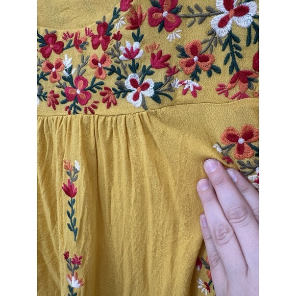 Savanna Jane Yellow Floral Embroidered Short Sleeve Blouse Boho Coquette spring - Picture 9 of 9